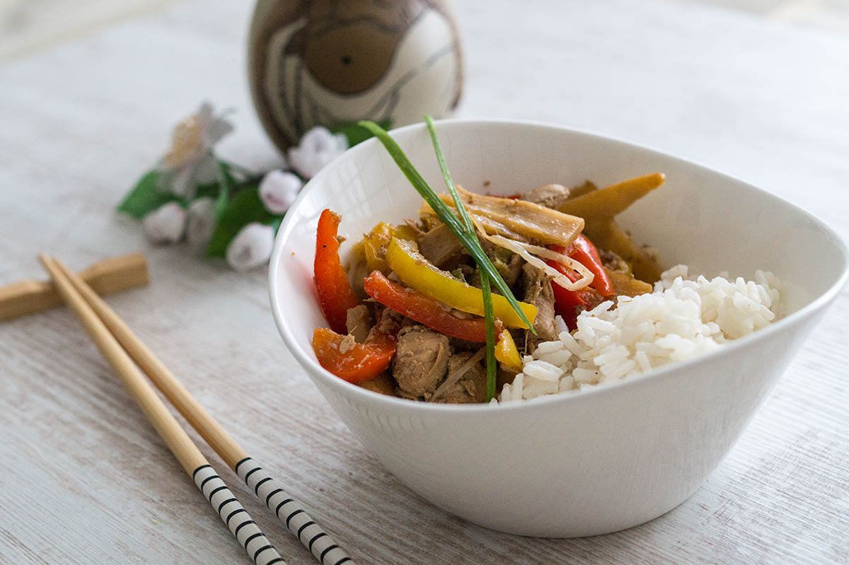 chinesisch kochen Putenfleisch mit Ingwer