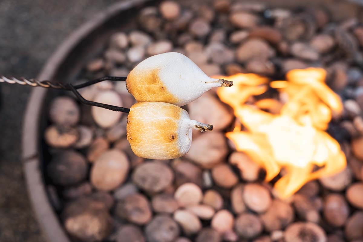 Marshmallows über dem Feuer rösten